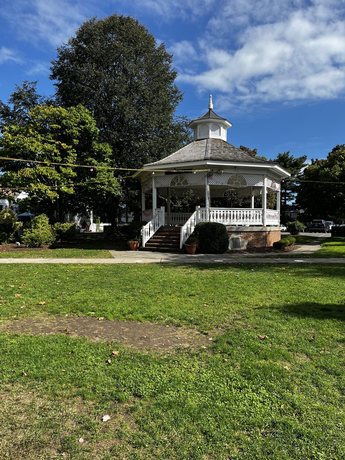 The open lawn and gazebo at Sherman Green in Fairfield, Connecticut