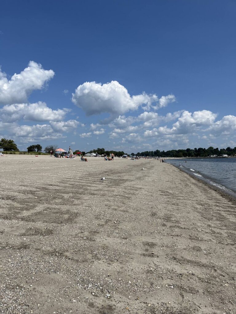 Jennings Beach in Fairfield, Connecticut under a dramatic sky